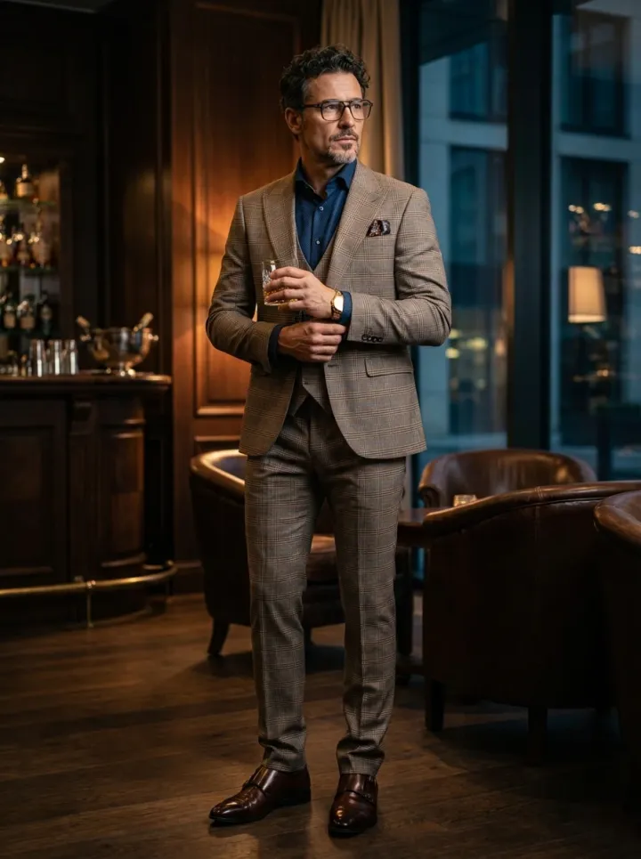 Mogyóróbarna kockás öltöny - Elite Fashion